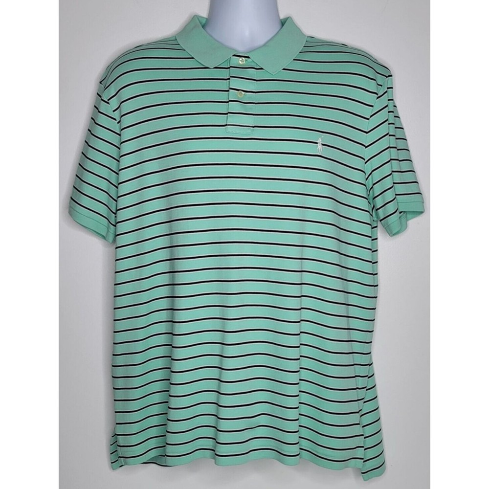 Ralph Lauren Polo Golf Shirt Mens Size XXL 2XL‎ Blue Green Striped Short Sleeve